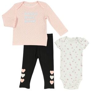 Carters Baby Girls 3pc Outfit Tops & Leggings Set Size 3 Months Pink-White-Black